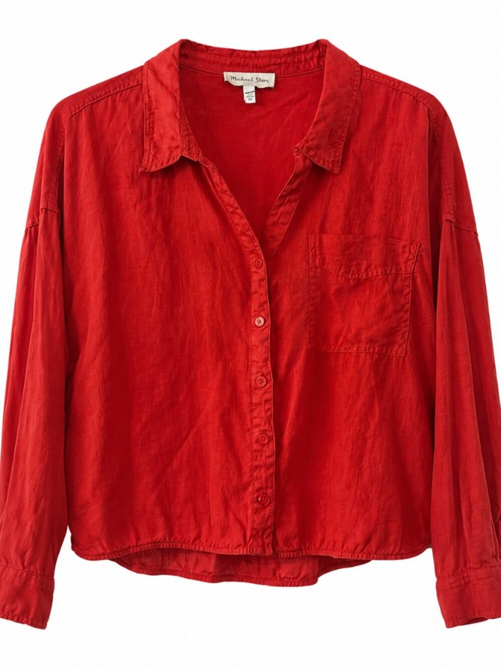 Michael Stars 100% Linen Coral Red Button Down Shirt Size L